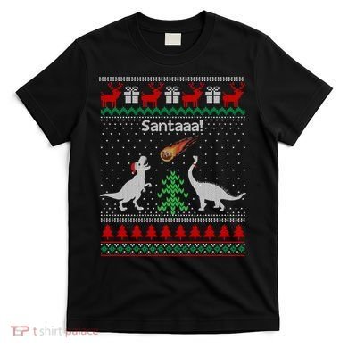Santa Dinosaur Ugly Christmas Sweater Dinosaur T-Shirt