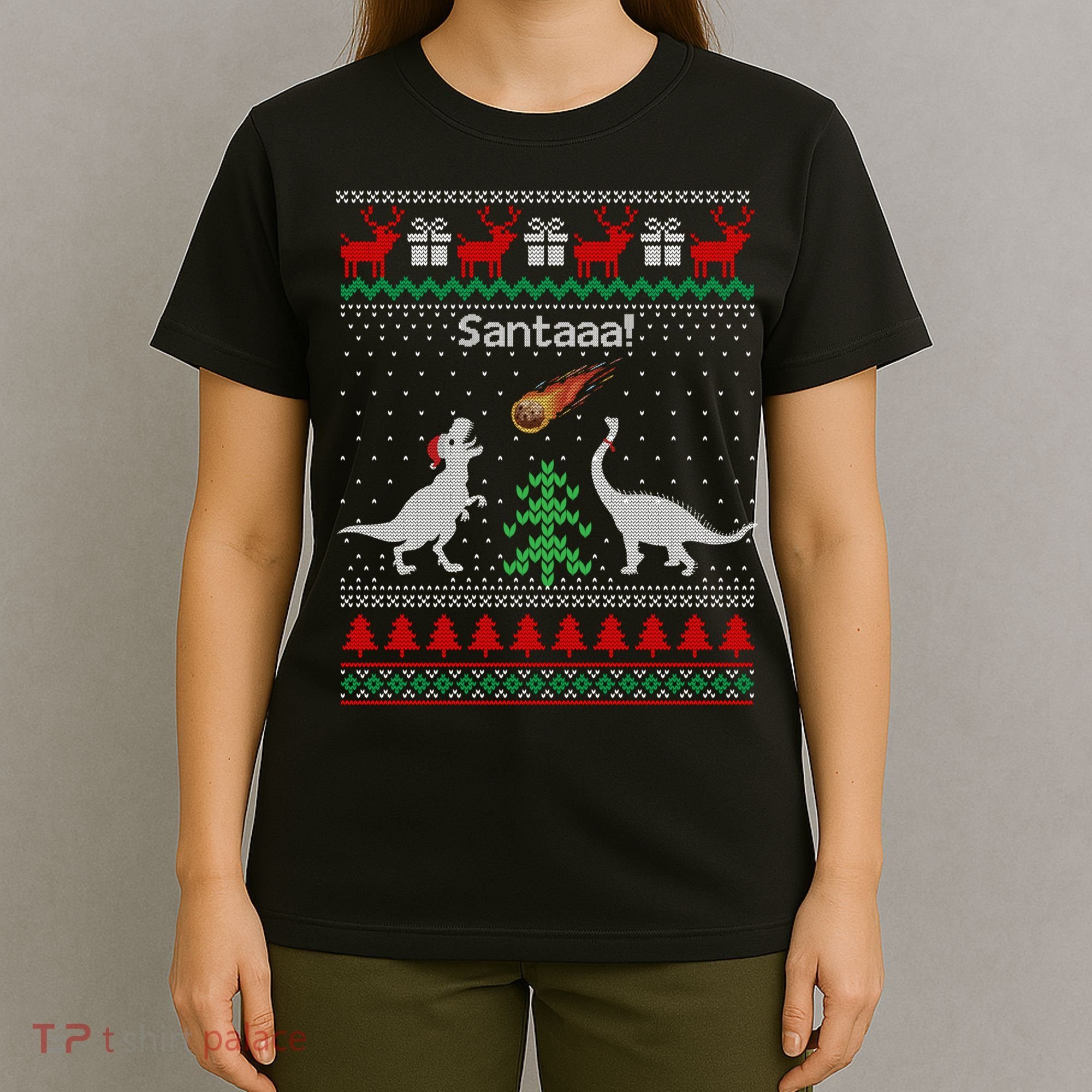 Santa Dinosaur Ugly Christmas Sweater Dinosaur T-Shirt