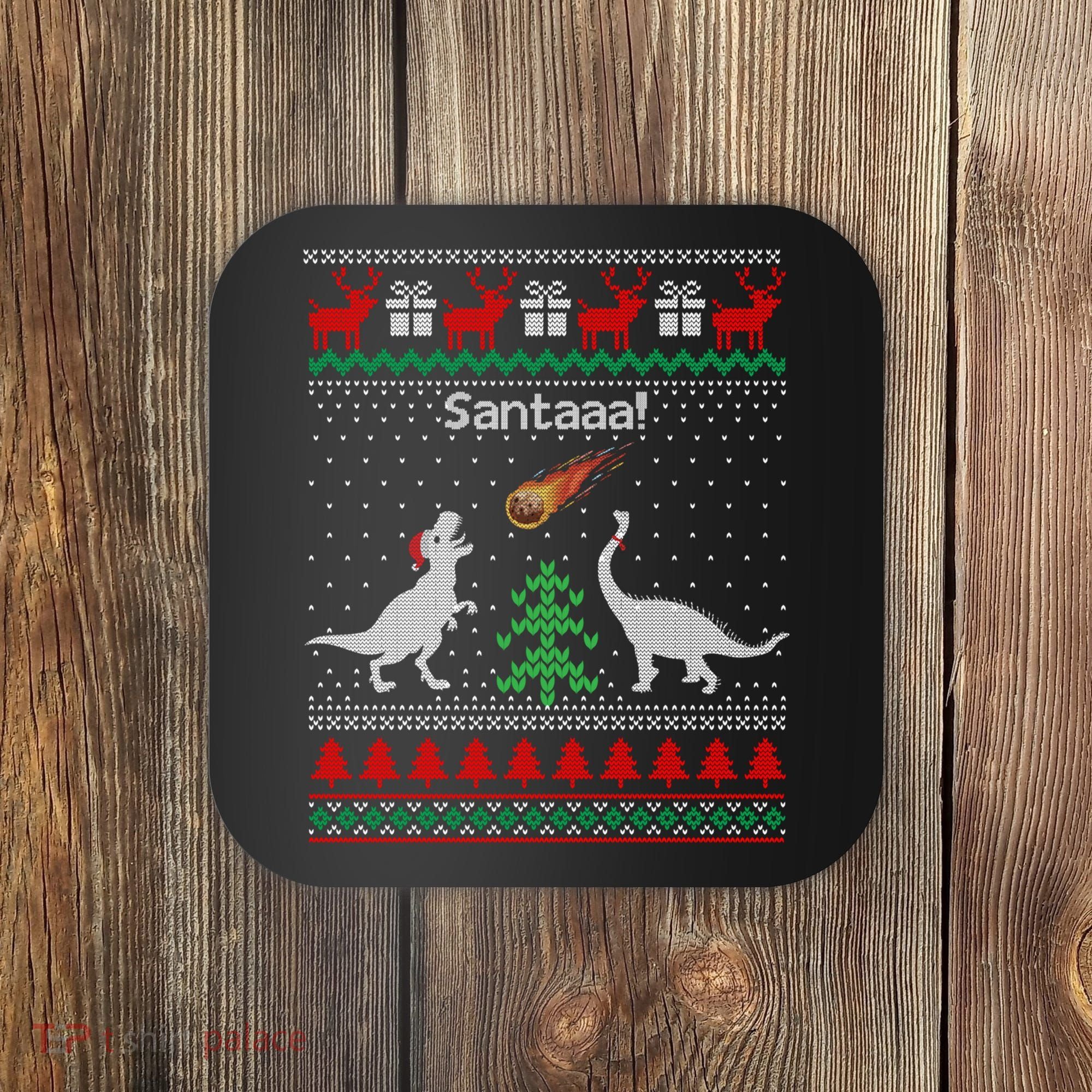 Santa Dinosaur Ugly Christmas Sweater Dinosaur Coaster