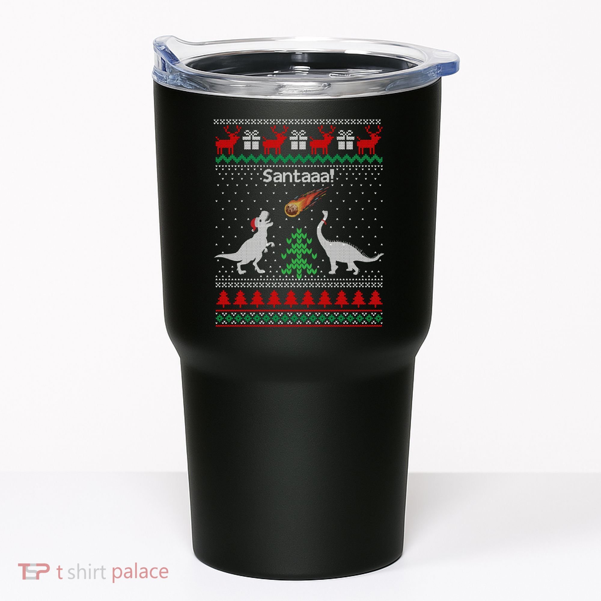 Santa Dinosaur Ugly Christmas Sweater Dinosaur Tumbler