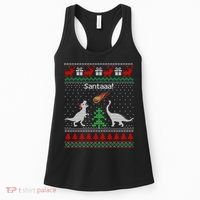 Santa Dinosaur Ugly Christmas Sweater Dinosaur Women's Tank Top thumb 0