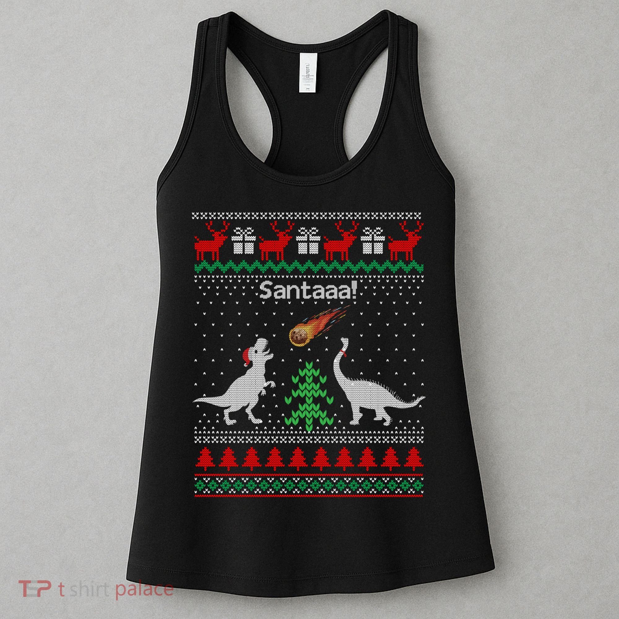 Santa Dinosaur Ugly Christmas Sweater Dinosaur Women's Tank Top