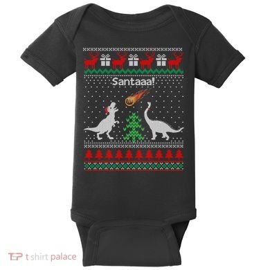 Santa Dinosaur Ugly Christmas Sweater Dinosaur Baby Bodysuit