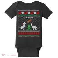 Santa Dinosaur Ugly Christmas Sweater Dinosaur Baby Bodysuit thumb 0