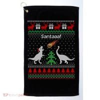 Santa Dinosaur Ugly Christmas Sweater Dinosaur Golf Towel thumb 0