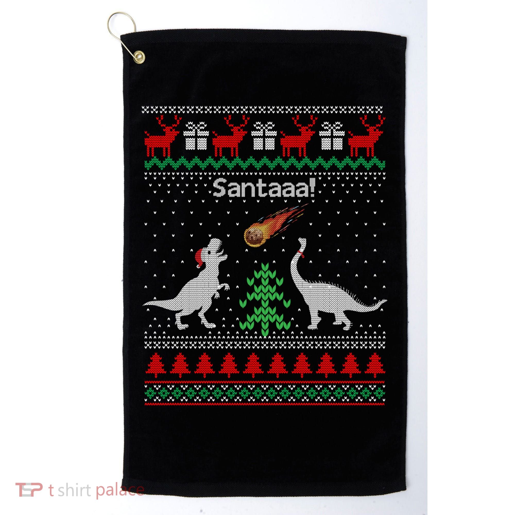 Santa Dinosaur Ugly Christmas Sweater Dinosaur Golf Towel