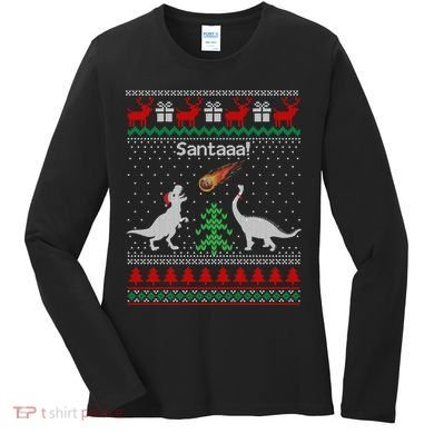 Santa Dinosaur Ugly Christmas Sweater Dinosaur Women's Long Sleeve Shirt