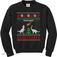 Santa Dinosaur Ugly Christmas Sweater Dinosaur Kids Sweatshirt thumb 0