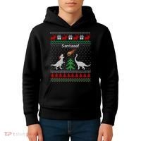 Santa Dinosaur Ugly Christmas Sweater Dinosaur Kids Hoodie thumb 4