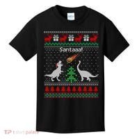 Santa Dinosaur Ugly Christmas Sweater Dinosaur Kids T-Shirt thumb 0