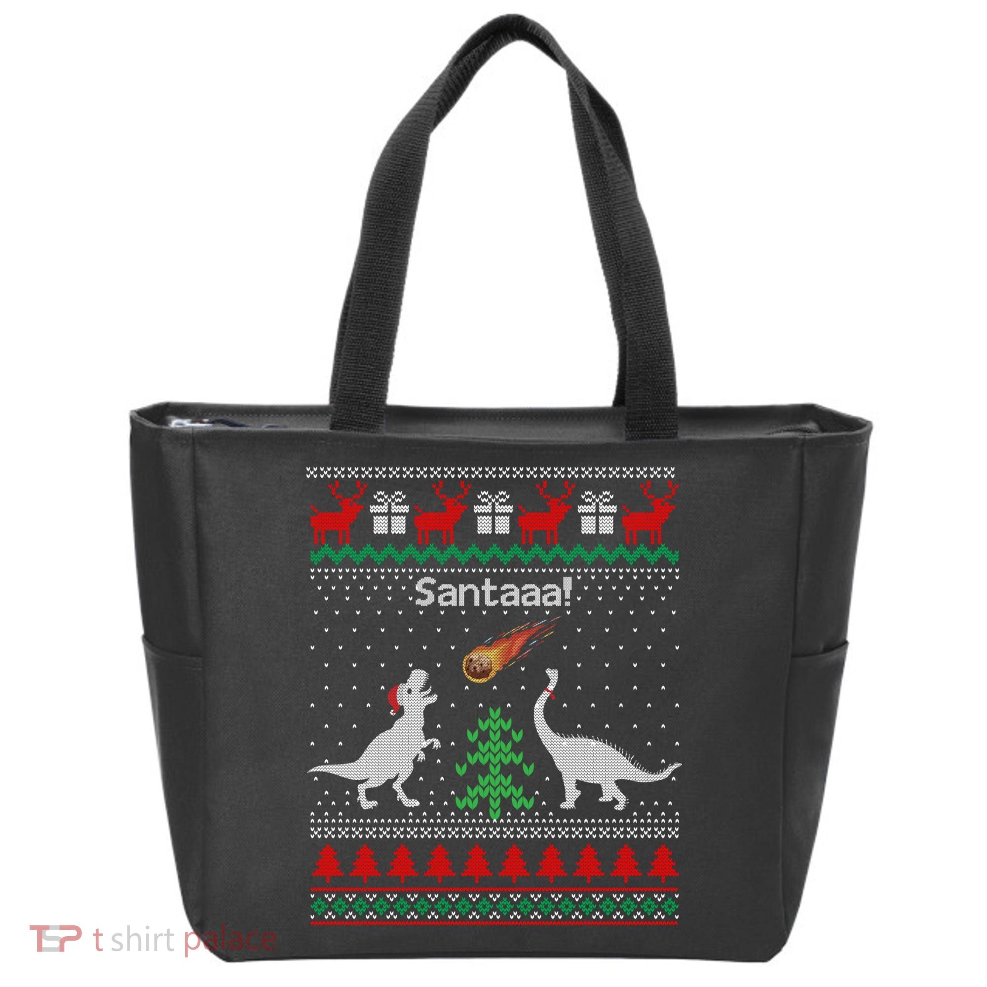 Santa Dinosaur Ugly Christmas Sweater Dinosaur Tote Bag