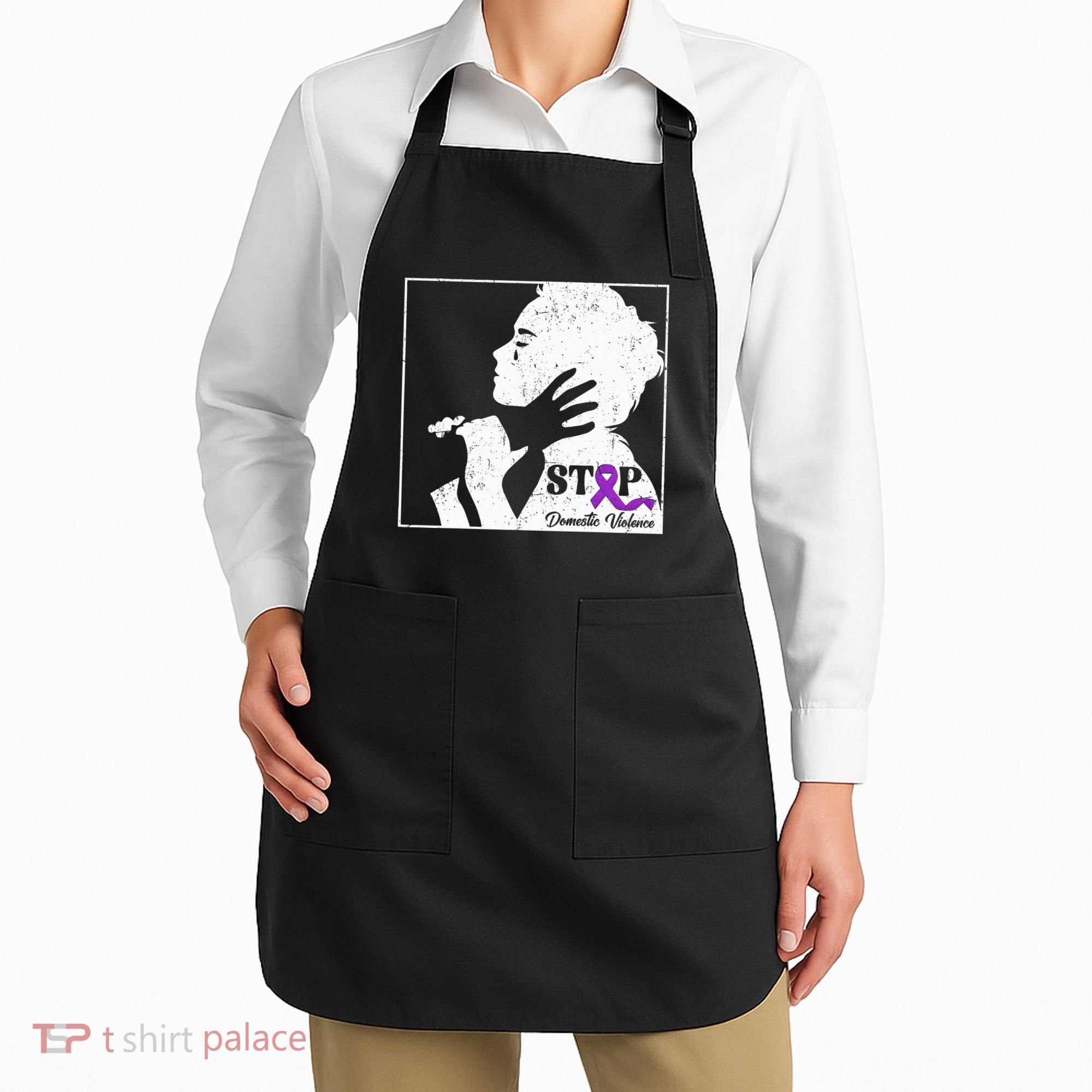 Stop Domestic Violence Awareness Month Purple Ribbon Warrior Apron