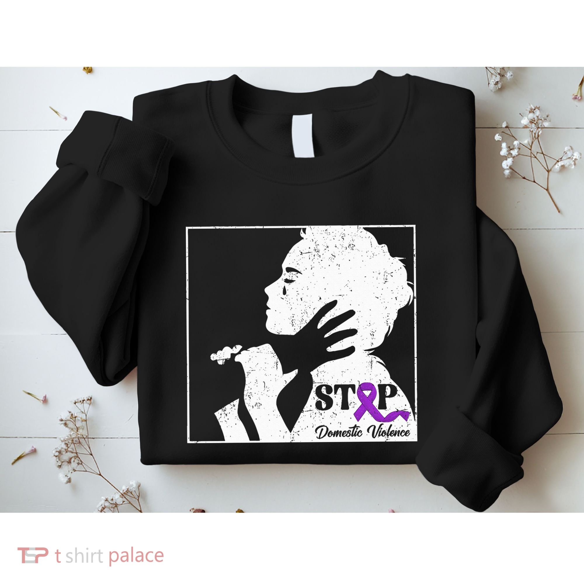 Stop Domestic Violence Awareness Month Purple Ribbon Warrior Sweatshirt