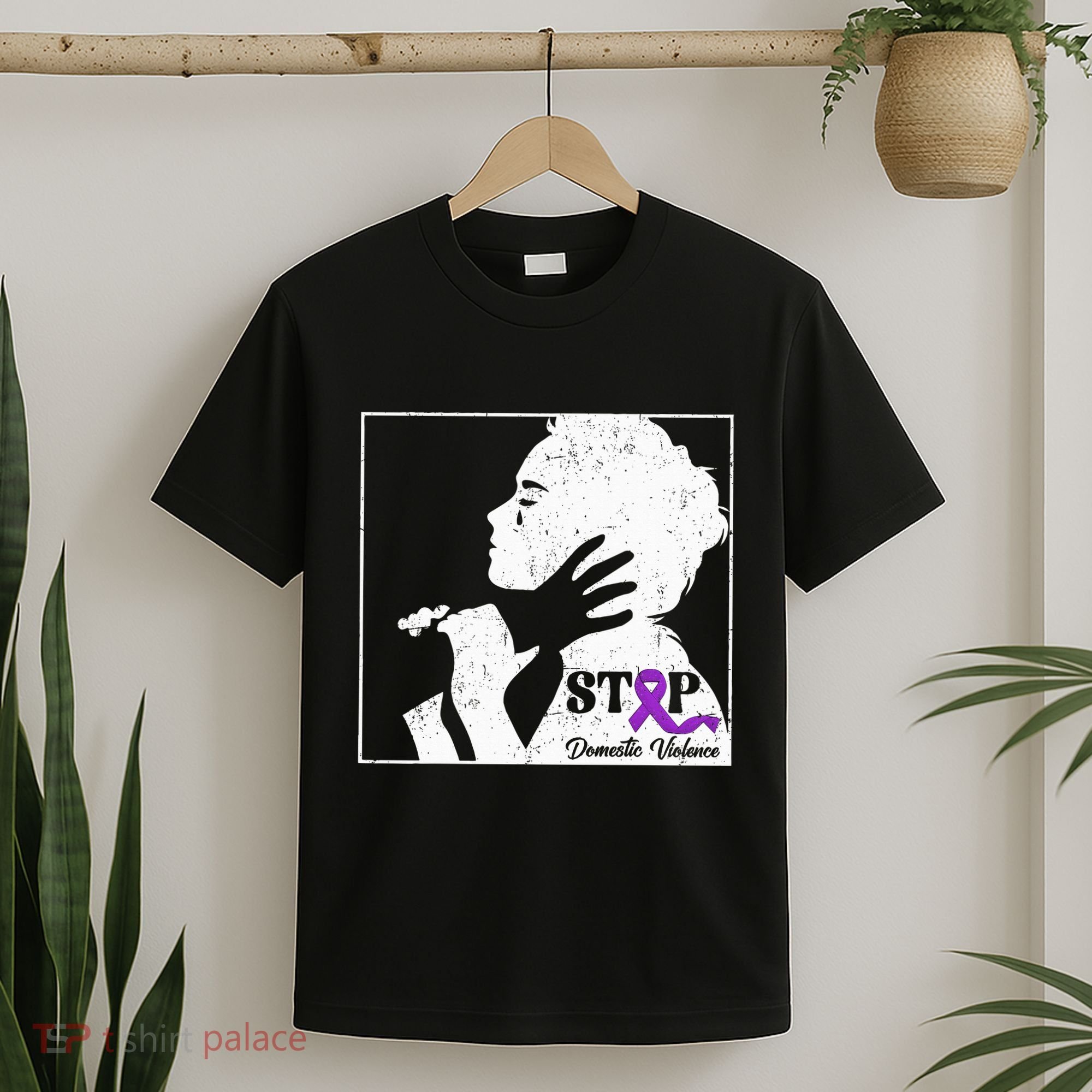 Stop Domestic Violence Awareness Month Purple Ribbon Warrior T-Shirt