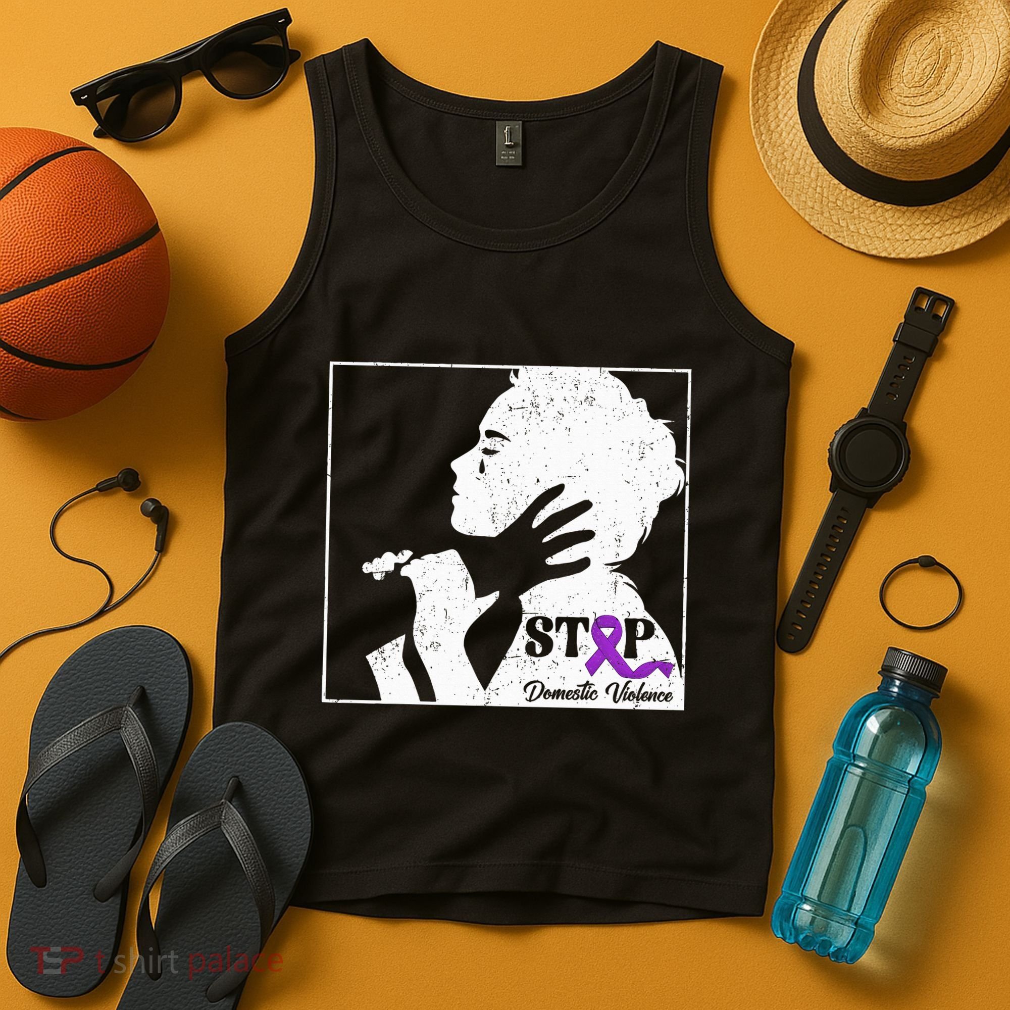 Stop Domestic Violence Awareness Month Purple Ribbon Warrior Tank Top