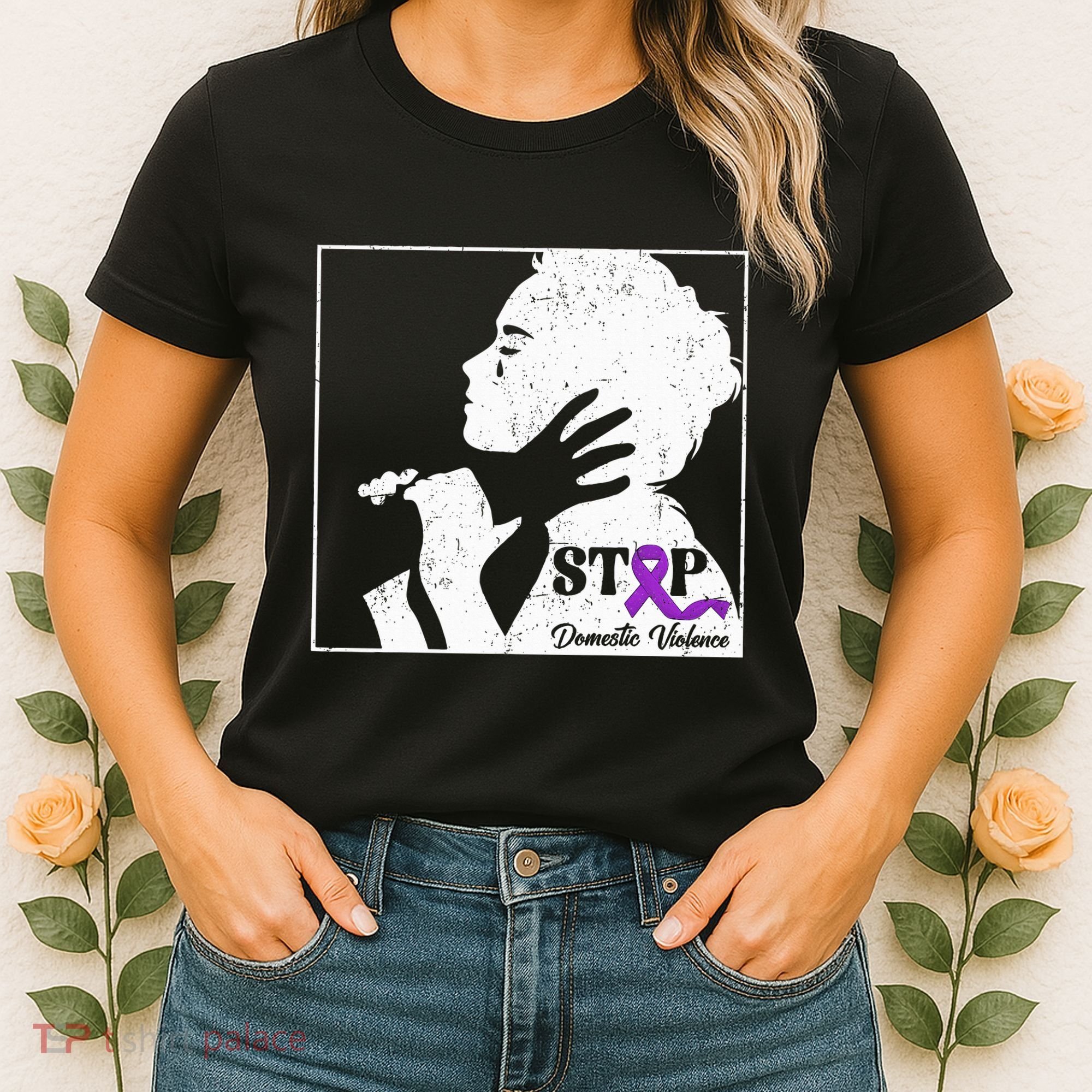 Stop Domestic Violence Awareness Month Purple Ribbon Warrior Women's T-Shirt