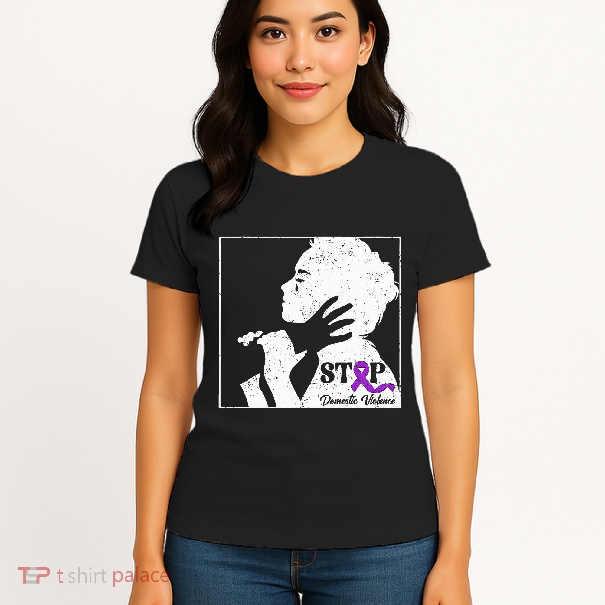 Stop Domestic Violence Awareness Month Purple Ribbon Warrior Women's T-Shirt