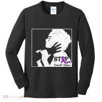 Stop Domestic Violence Awareness Month Purple Ribbon Warrior Kids Long Sleeve Shirt thumb 0