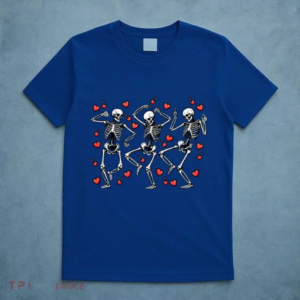 Skeleton Dancing Valentines Day Love Heart Cool Gift T-Shirt