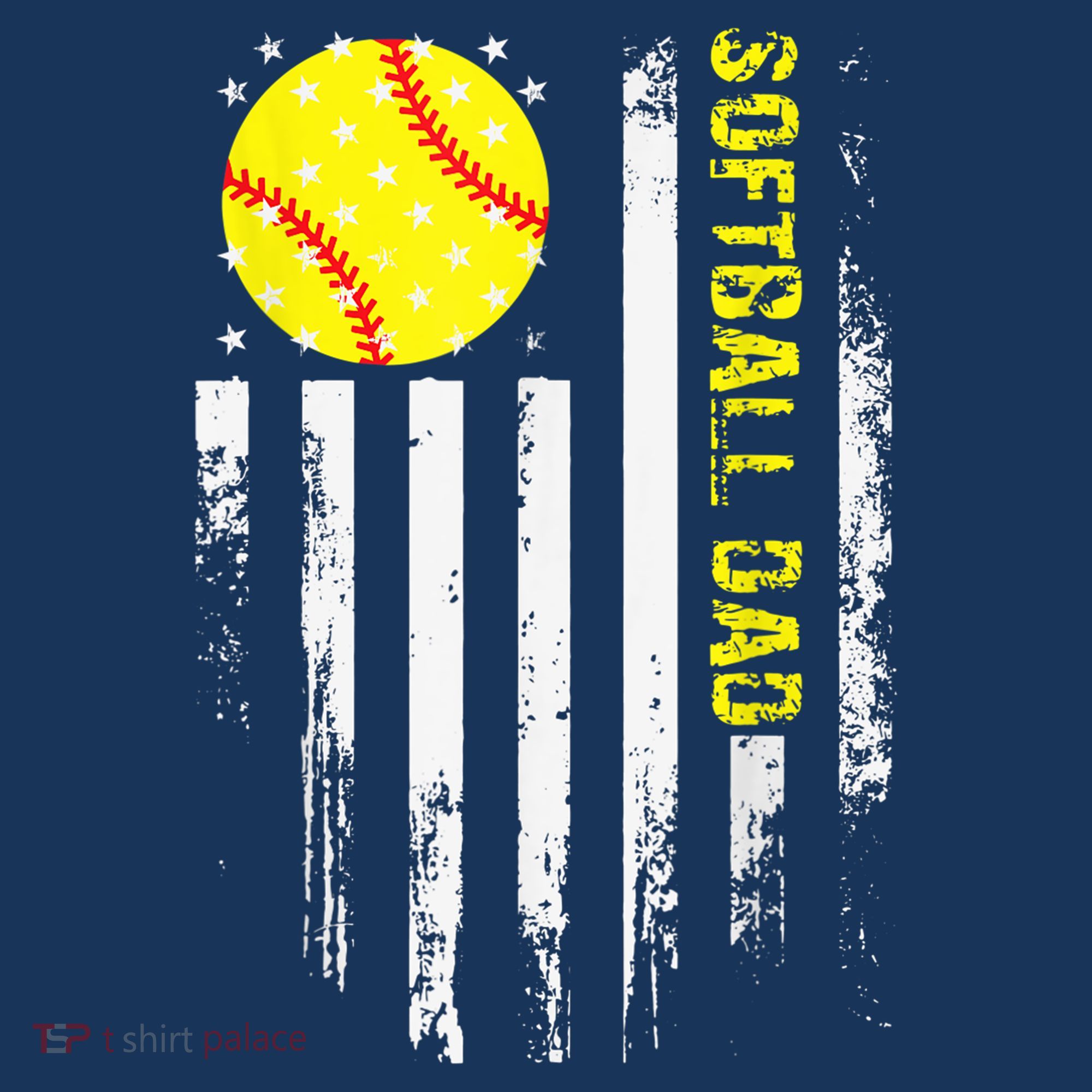 Softball Dad Vintage American Flag Father's Day T-Shirt