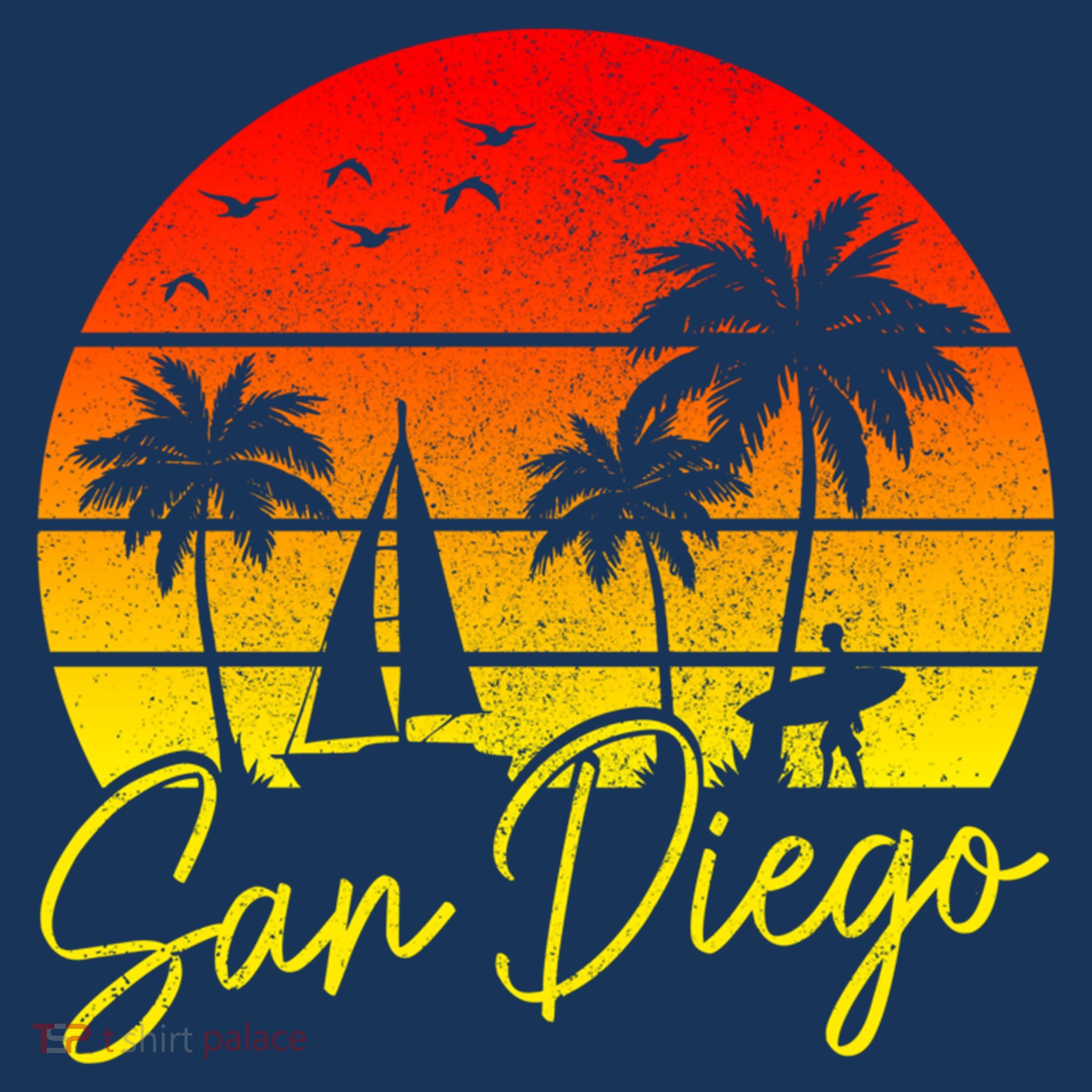 San Diego Vintage Sunset California Sailing Surfer San Diego T-Shirt