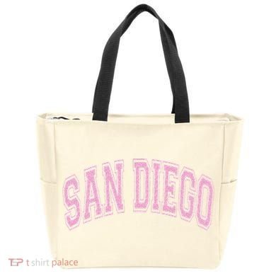 San Diego Varsity Style White With Pink Text Tote Bag