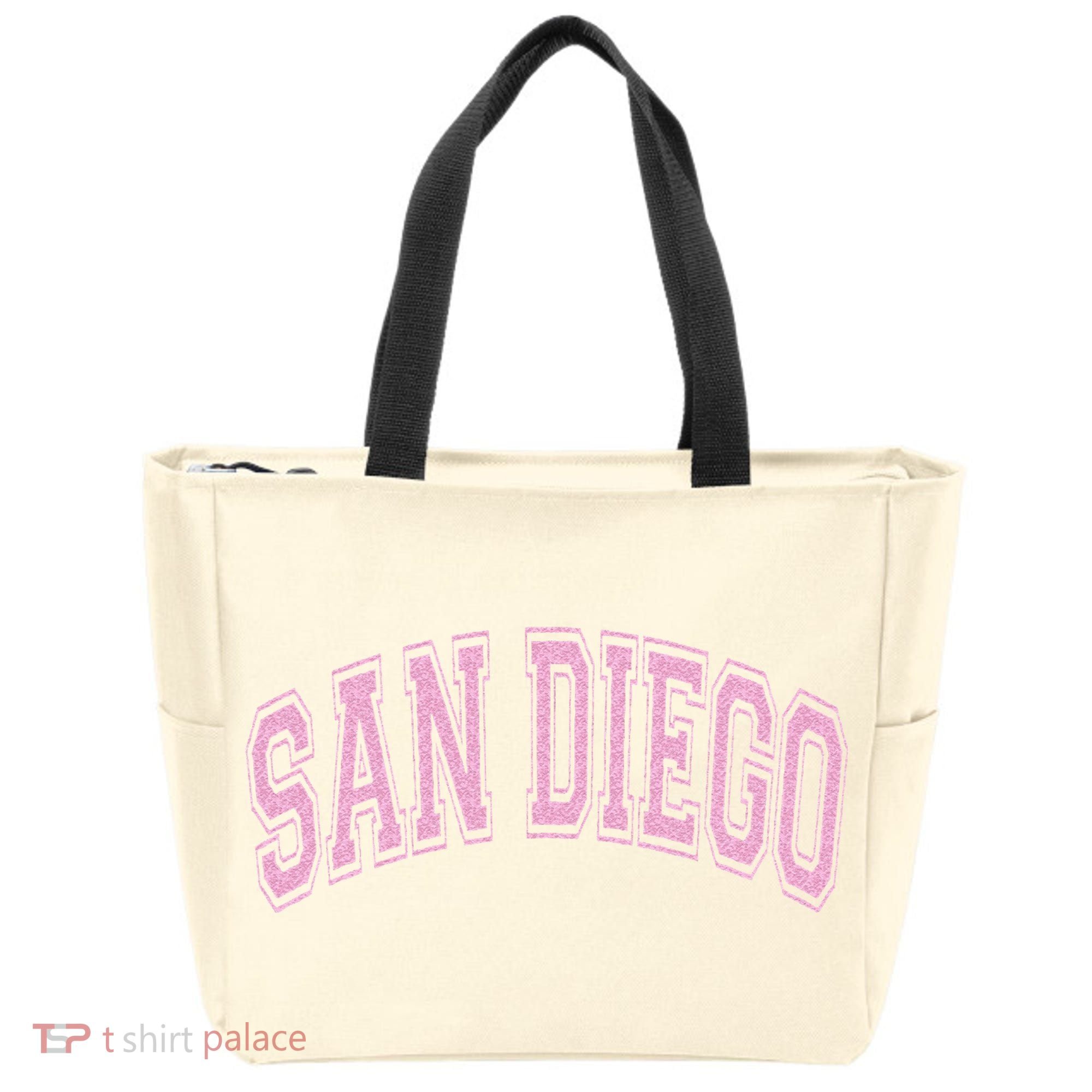 San Diego Varsity Style White With Pink Text Tote Bag