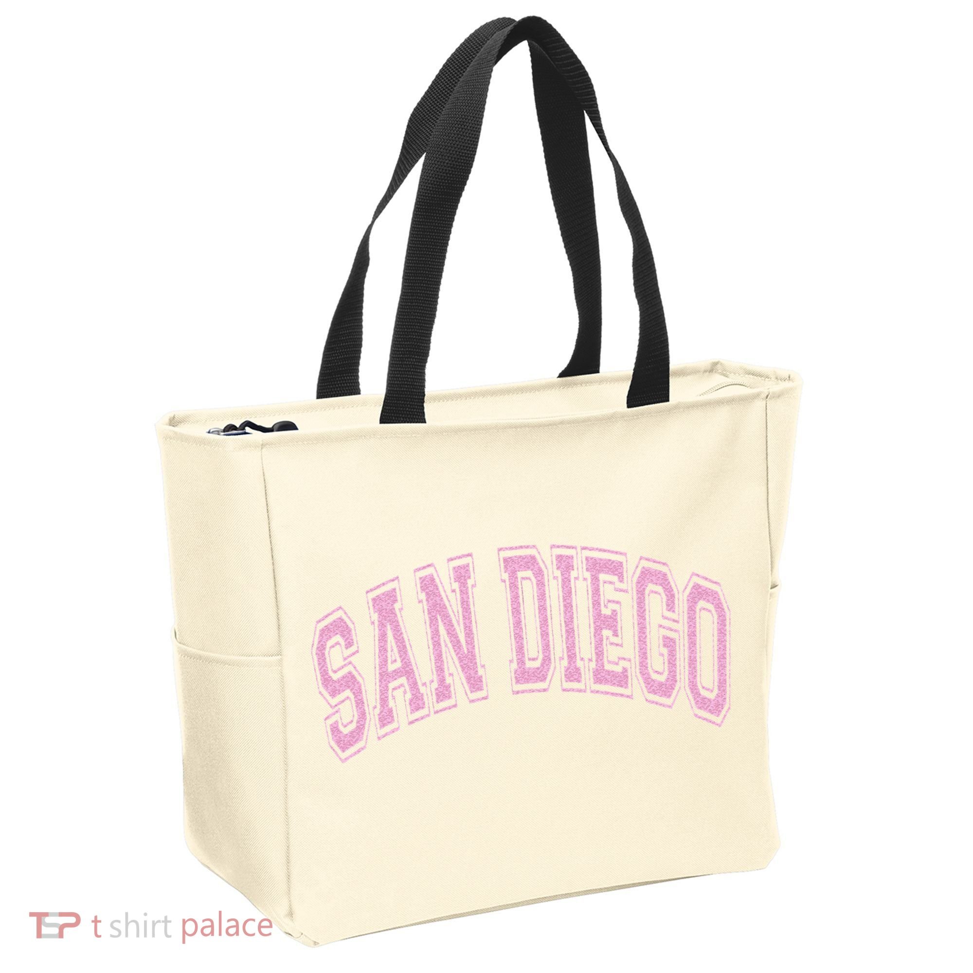 San Diego Varsity Style White With Pink Text Tote Bag