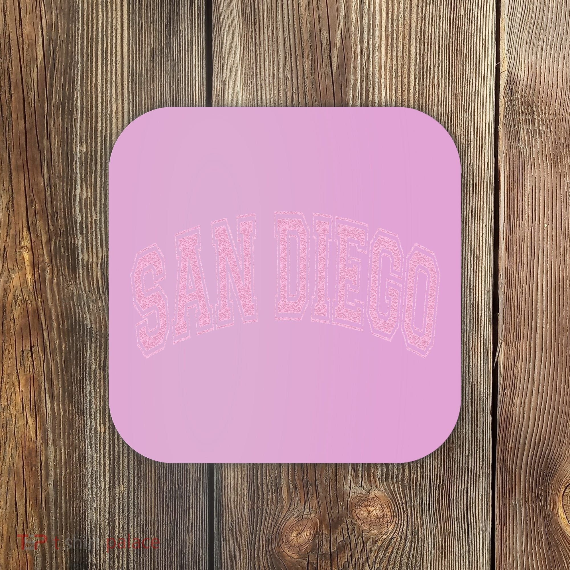 San Diego Varsity Style White With Pink Text Coaster