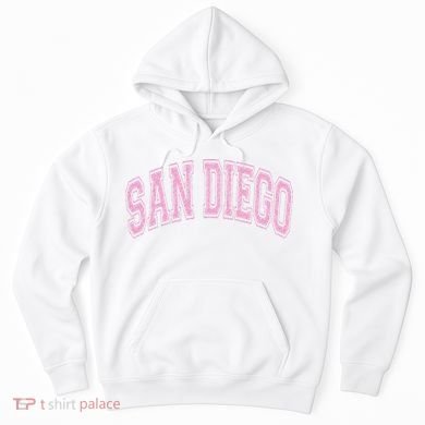 San Diego Varsity Style White With Pink Text Hoodie