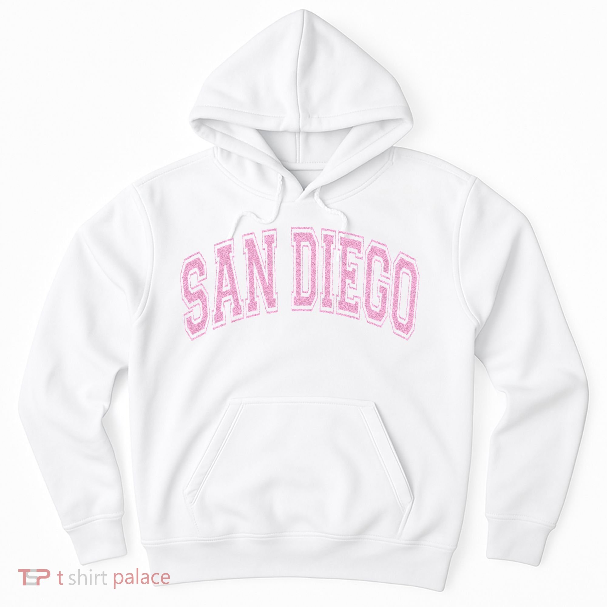 San Diego Varsity Style White With Pink Text Hoodie