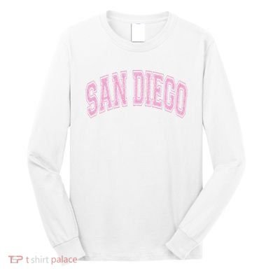 San Diego Varsity Style White With Pink Text Long Sleeve Shirt