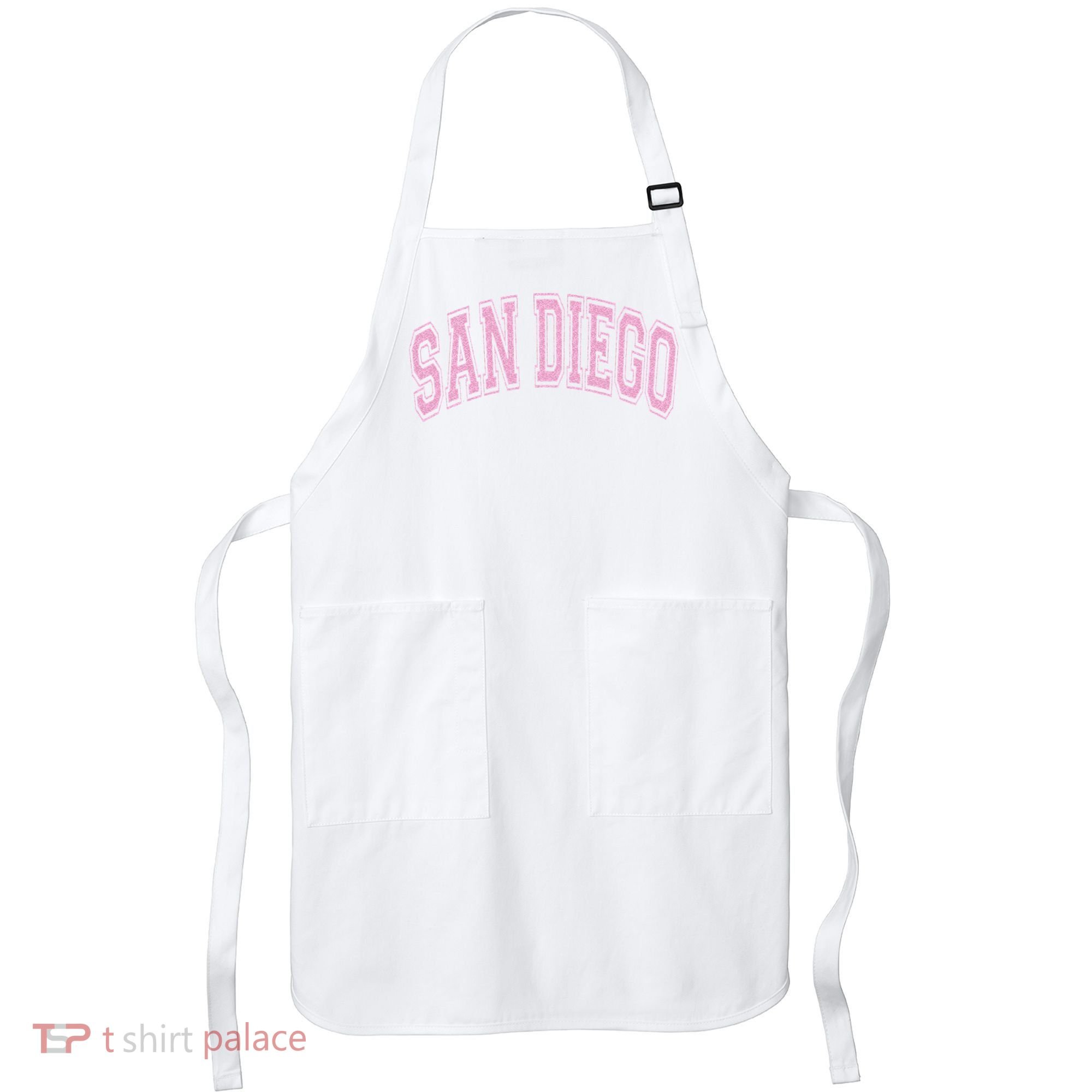San Diego Varsity Style White With Pink Text Apron