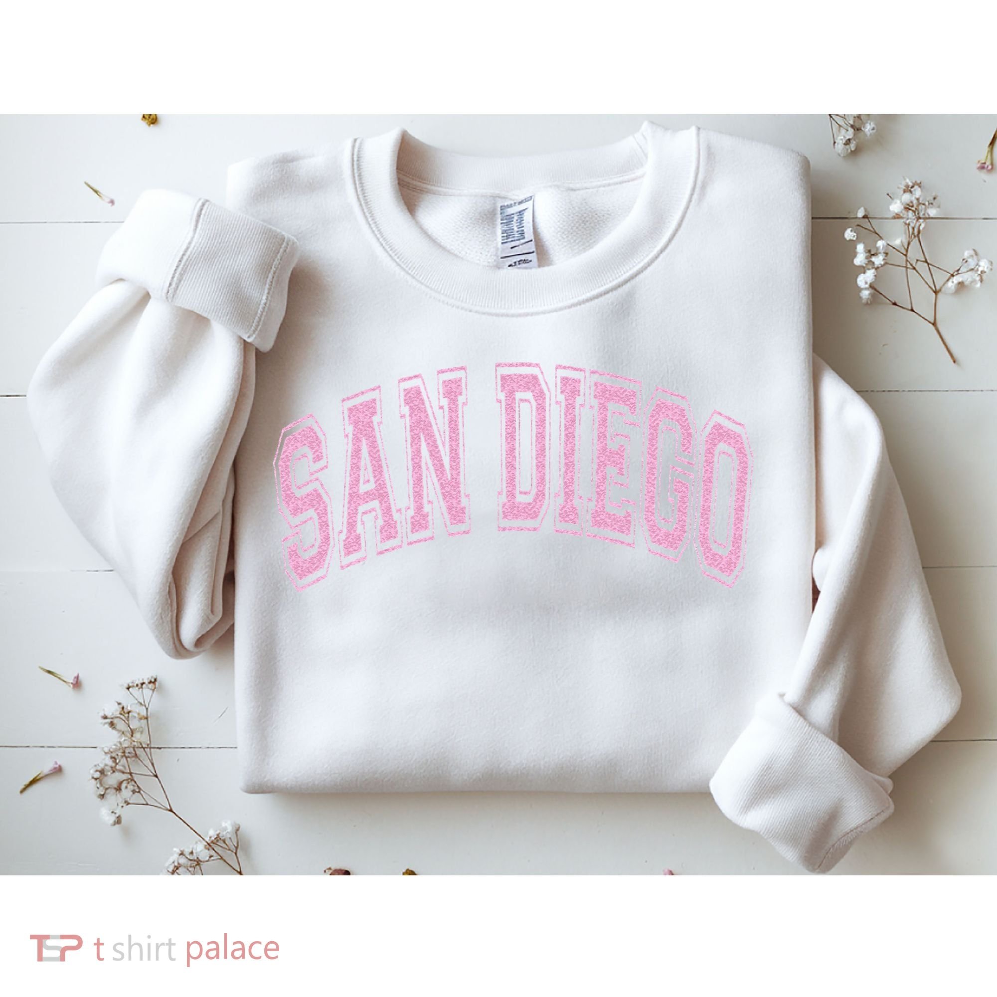 San Diego Varsity Style White With Pink Text Sweatshirt