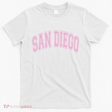 San Diego Varsity Style White With Pink Text T-Shirt
