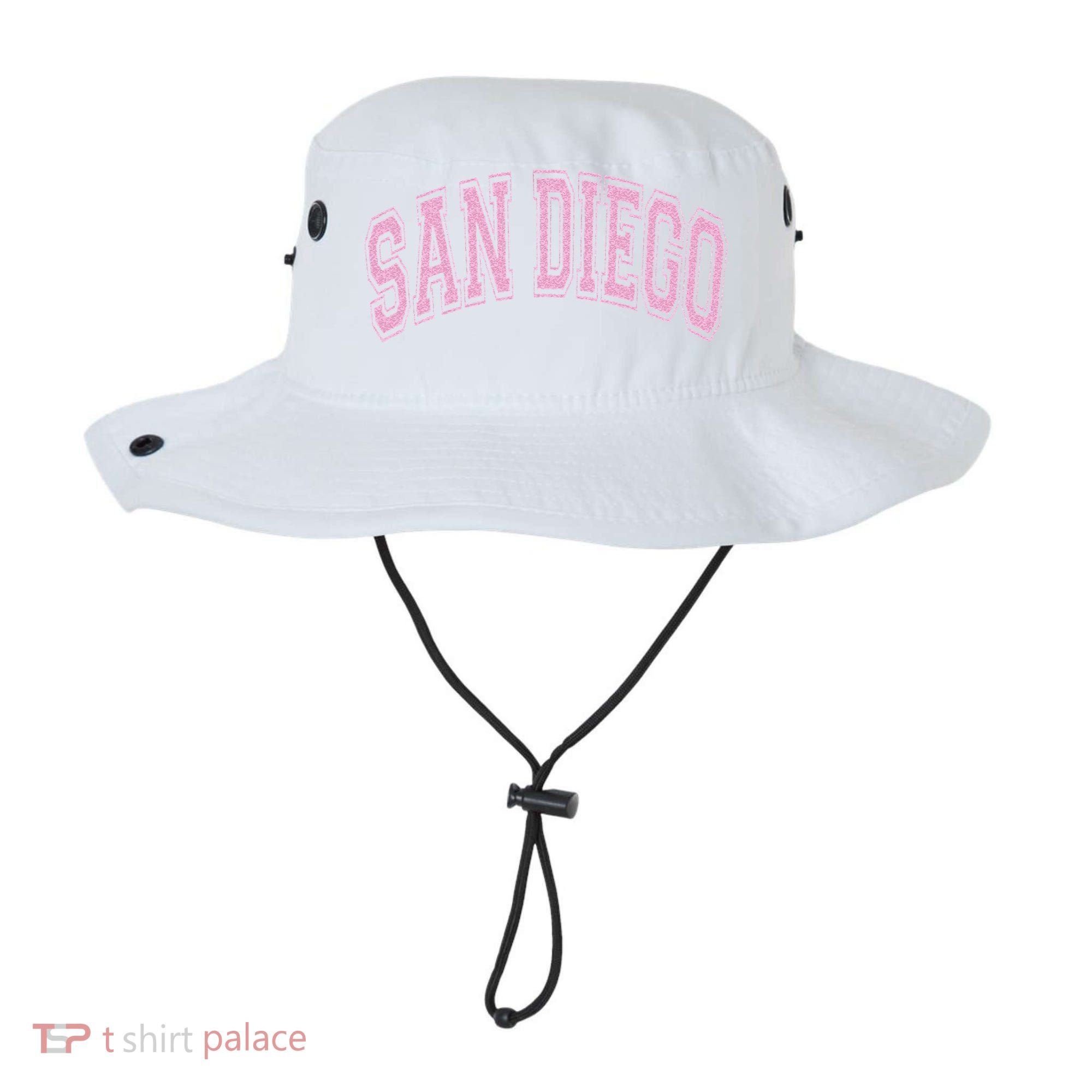 San Diego Varsity Style White With Pink Text Bucket Hat