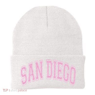 San Diego Varsity Style White With Pink Text Beanie