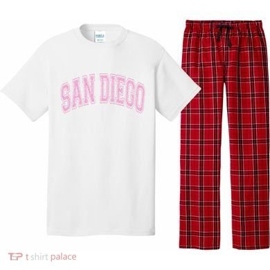 San Diego Varsity Style White With Pink Text Pajama Set