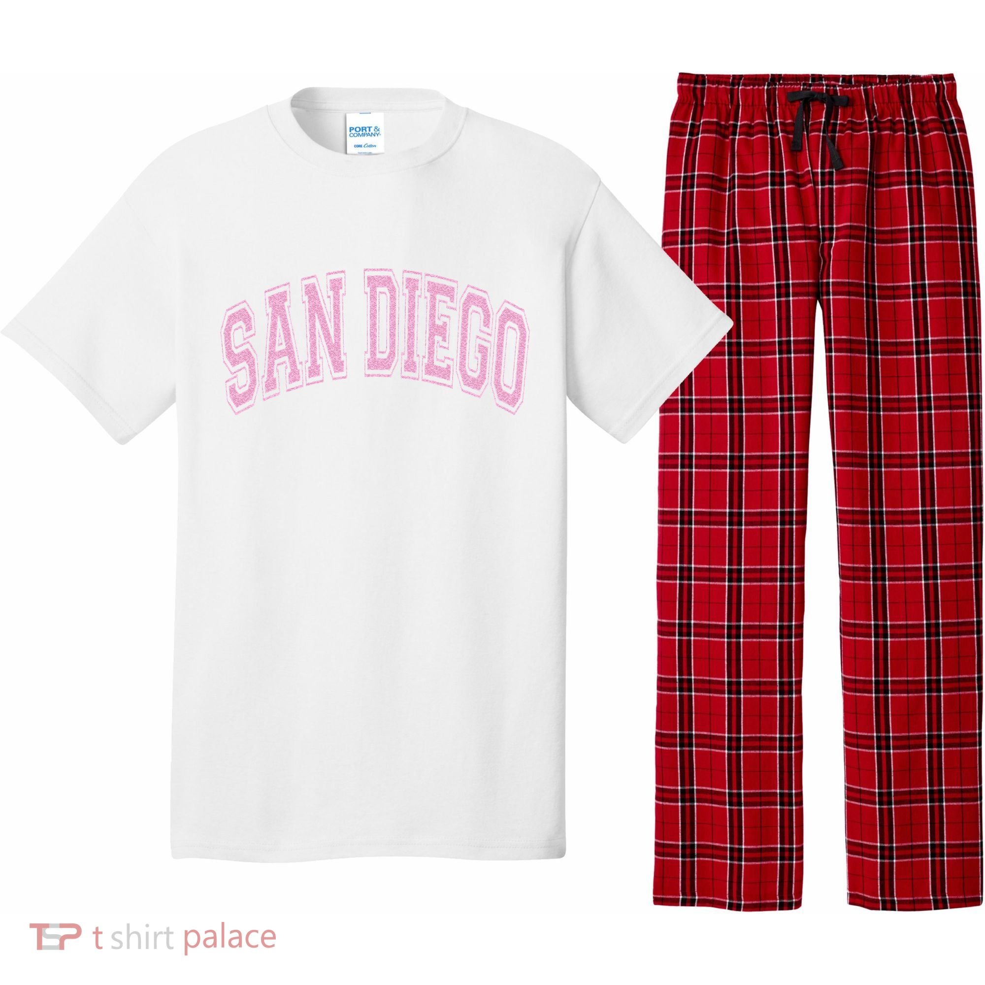San Diego Varsity Style White With Pink Text Pajama Set