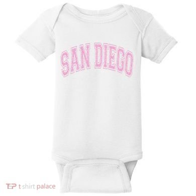 San Diego Varsity Style White With Pink Text Baby Bodysuit