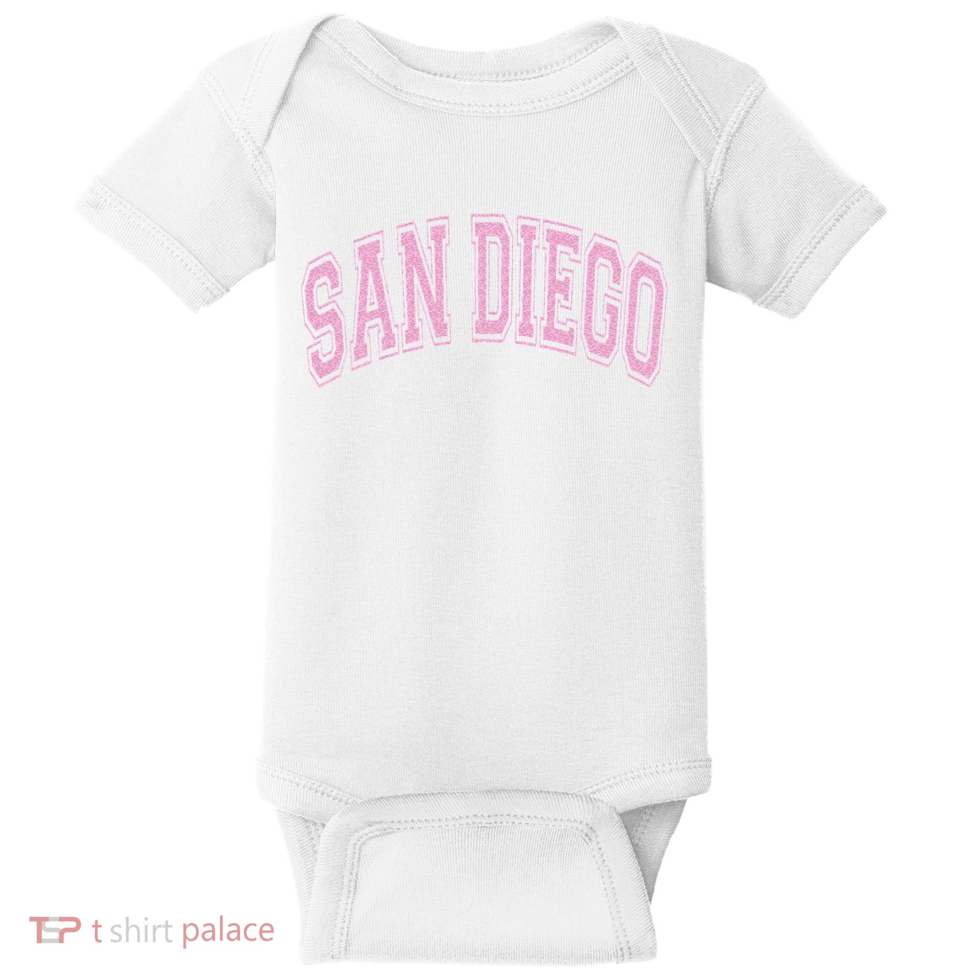 San Diego Varsity Style White With Pink Text Baby Bodysuit