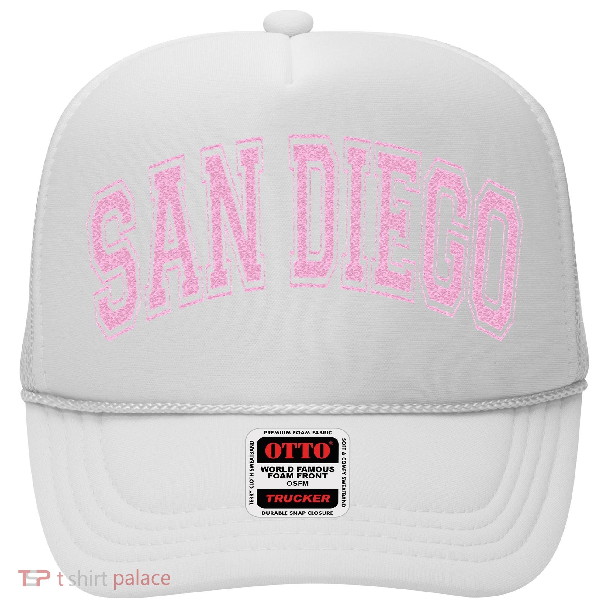San Diego Varsity Style White With Pink Text Hat