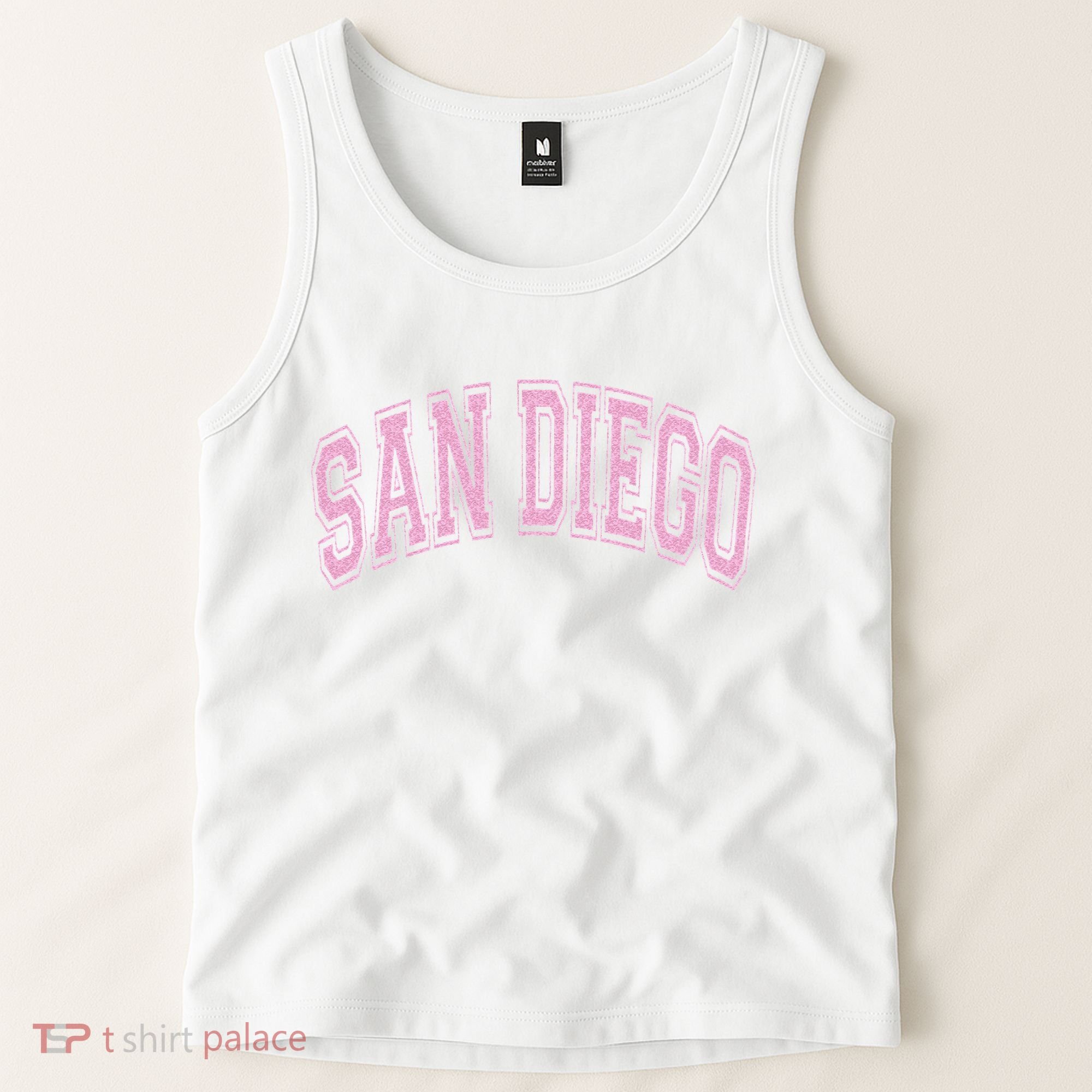 San Diego Varsity Style White With Pink Text Tank Top