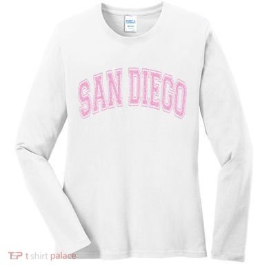San Diego Varsity Style White With Pink Text Women's Long Sleeve Shirt