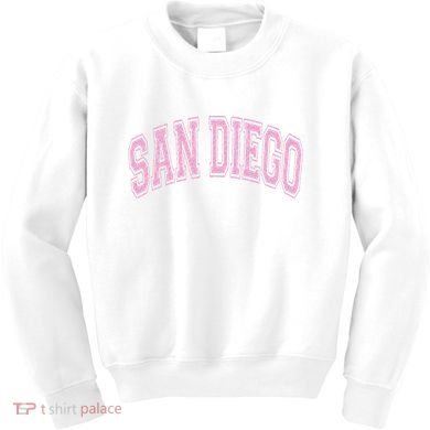 San Diego Varsity Style White With Pink Text Kids Sweatshirt