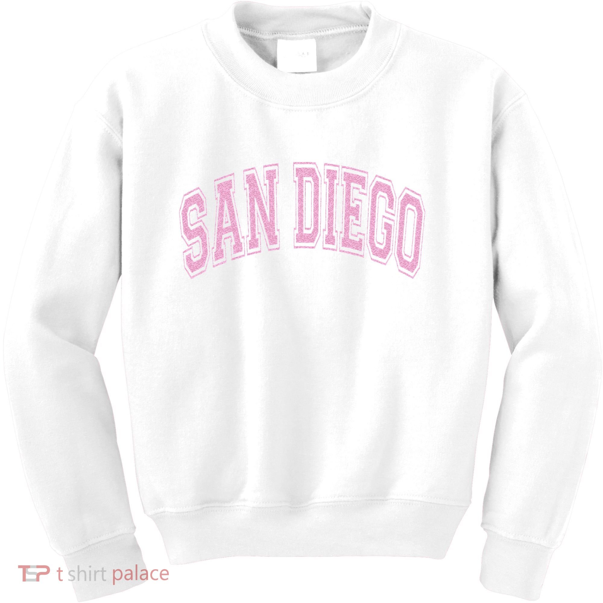 San Diego Varsity Style White With Pink Text Kids Sweatshirt