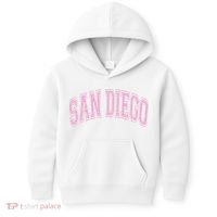 San Diego Varsity Style White With Pink Text Kids Hoodie thumb 0
