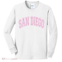 San Diego Varsity Style White With Pink Text Kids Long Sleeve Shirt thumb 0