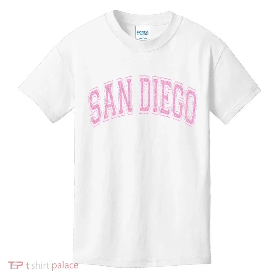 San Diego Varsity Style White With Pink Text Kids T-Shirt