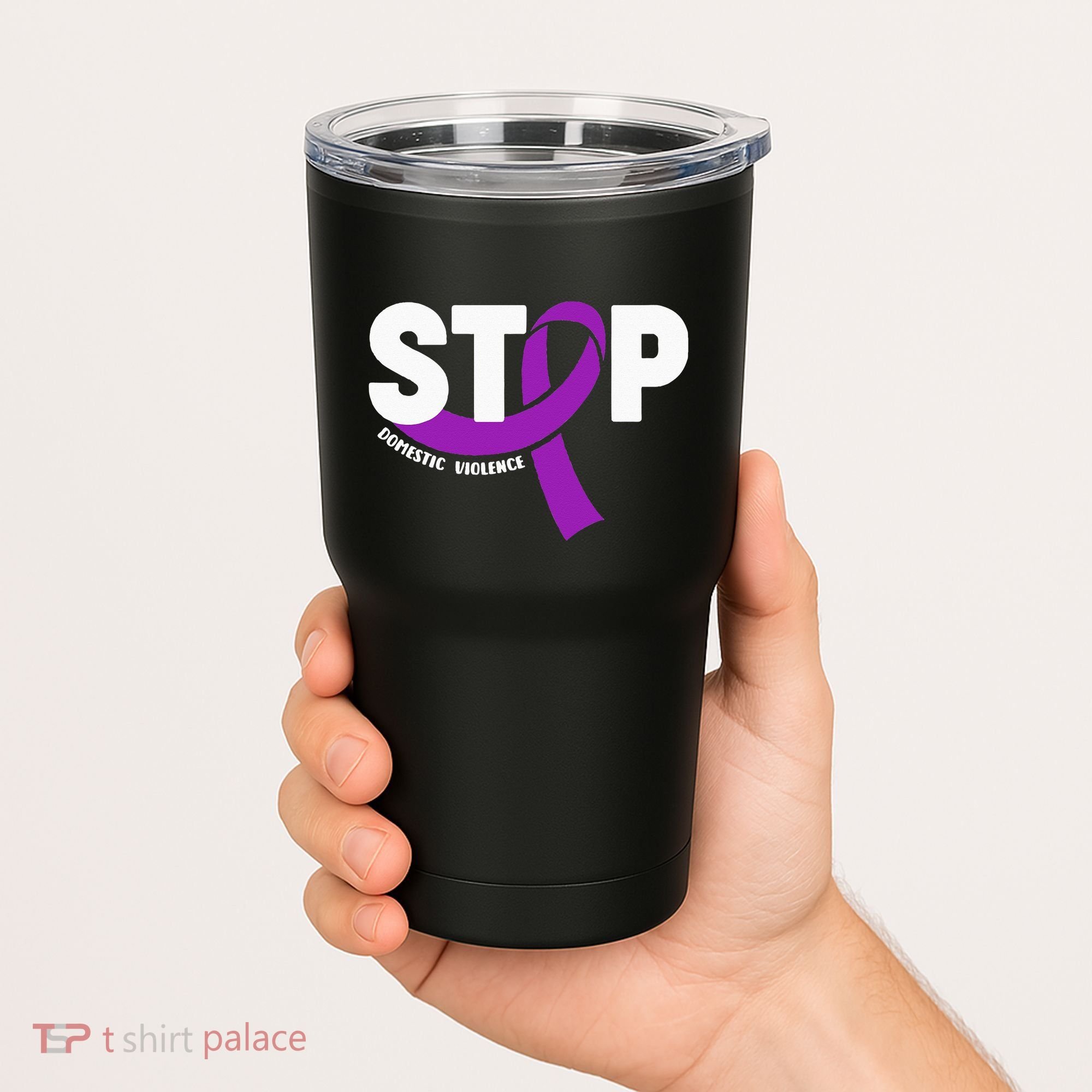 Stop Domestic Violence Awareness Purple Ribbon Tumbler
